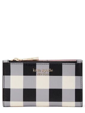 Kate Spade Bradley Gingham Print Leather Bifold Wallet Black & White